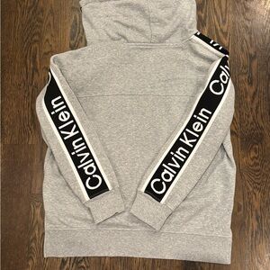 Calvin Klein Light Gray Hoodie with Logo Sleeves